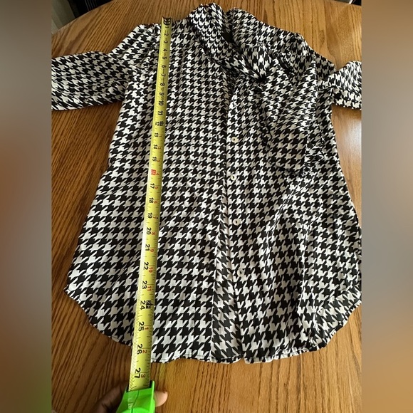 Kardashian Kollection Blouse Houndstooth Bow Long Sleeve Dark Academia Sz XS - Picture 7 of 9